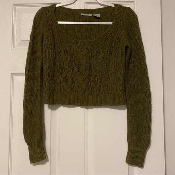 Guinevere green cropped alpaca / Marino wool sweater size XS Anthropology - Picture 9 of 10